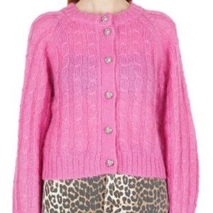 GANNI hot pink mohair cardigan with fancy silver buttons. Never worn.